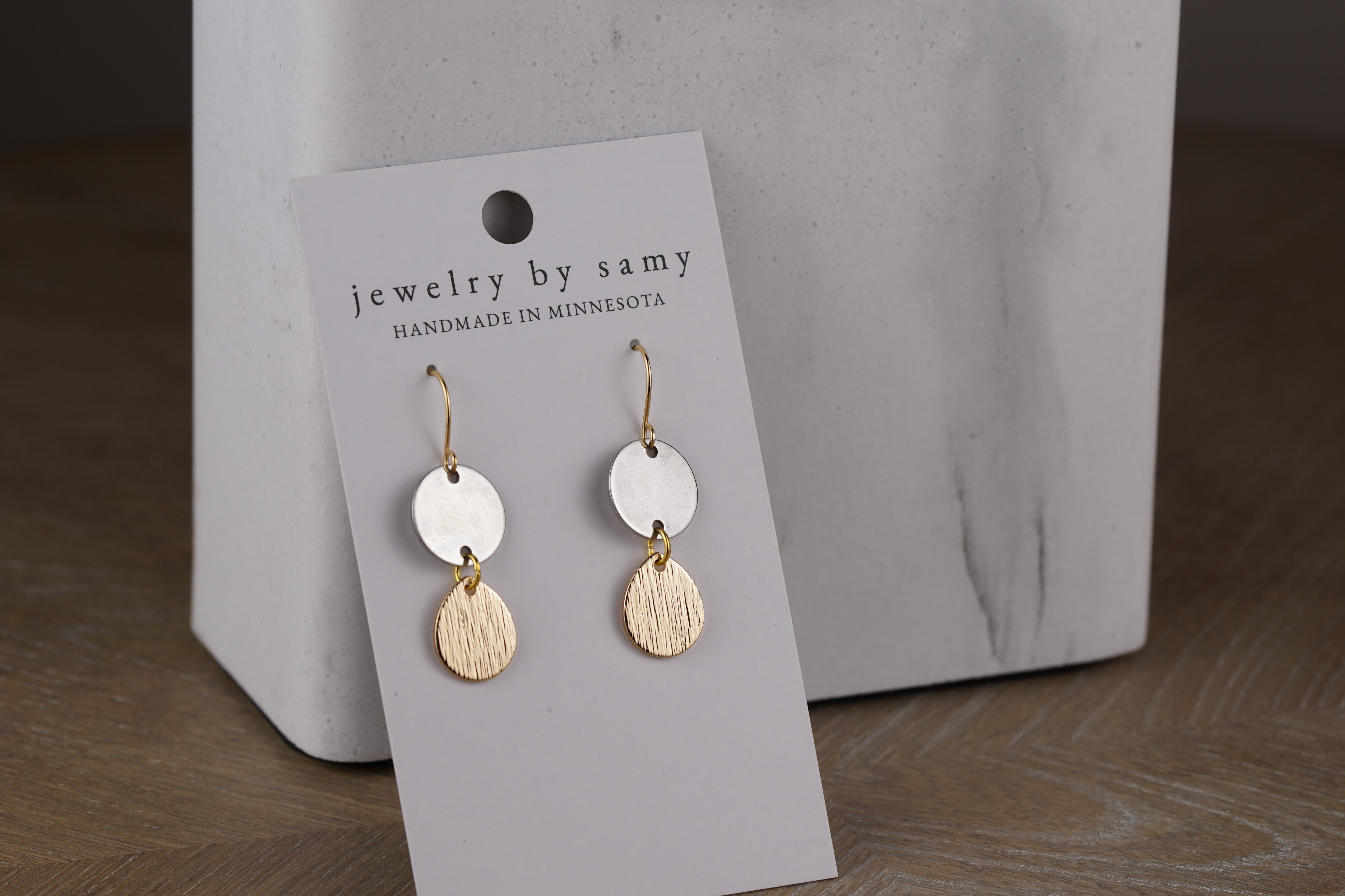 Mixed Metal Round Teardrop Earrings