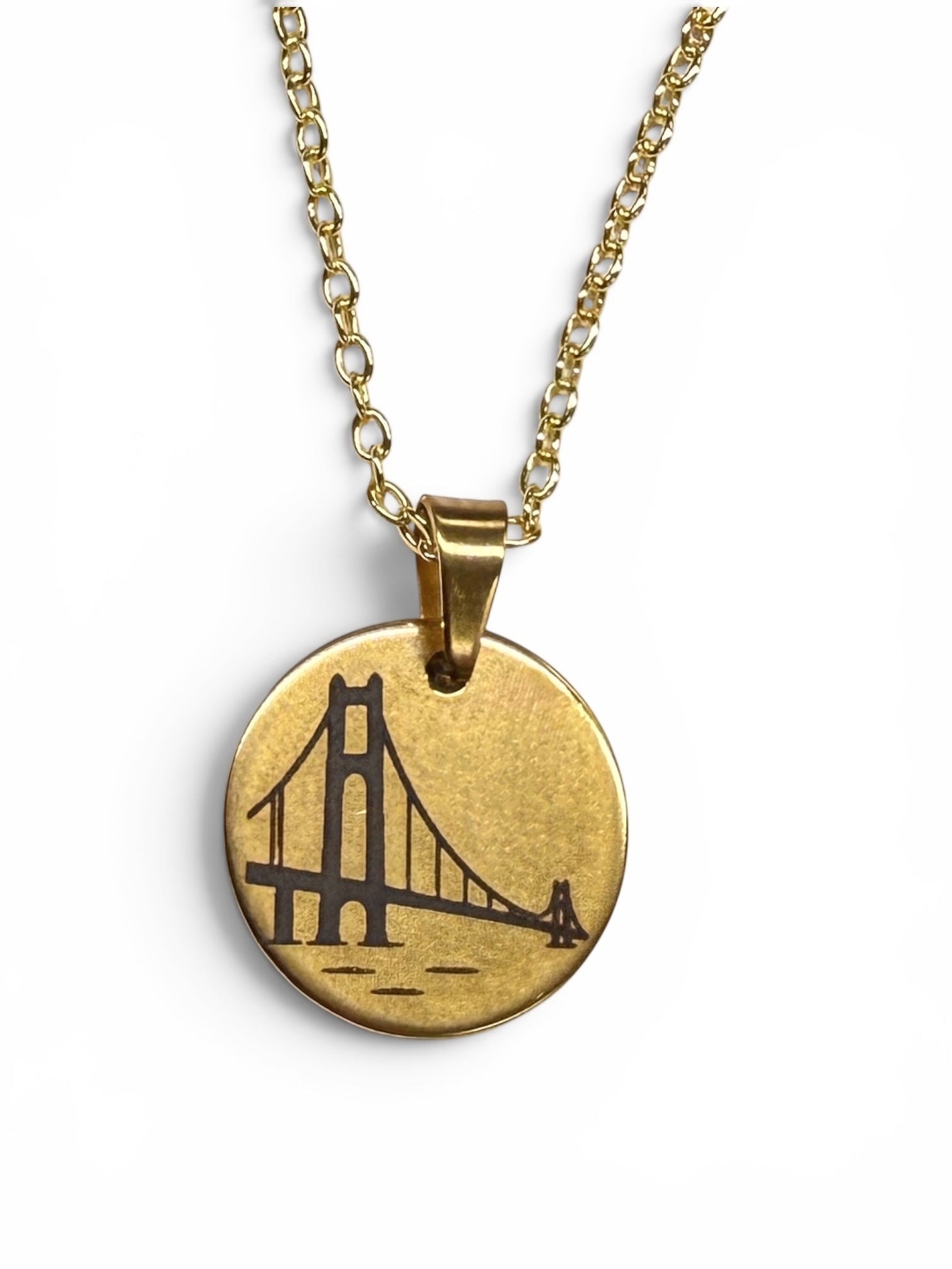 Engraved Michigan Mackinac Bridge Necklace