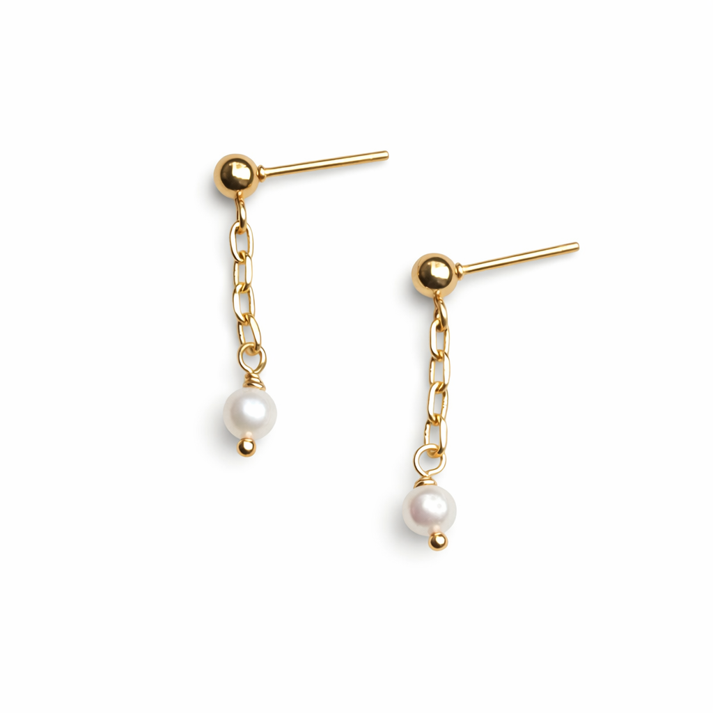 Gold Chain Pearl Earrings – Freshwater Drop Jewelry