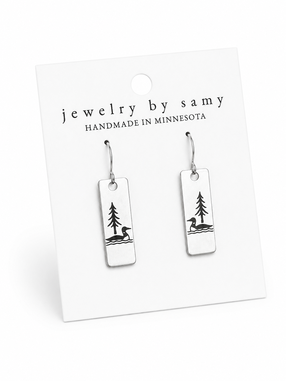 Engraved Loon Pine Tree Earrings
