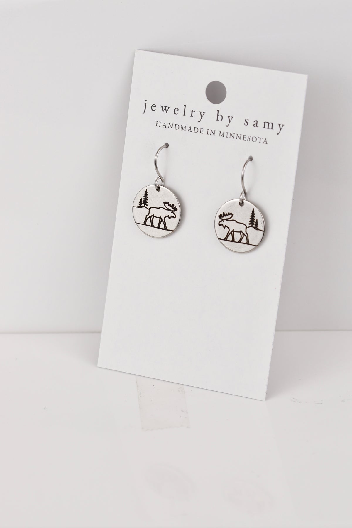 Engraved Moose with Tree Earrings