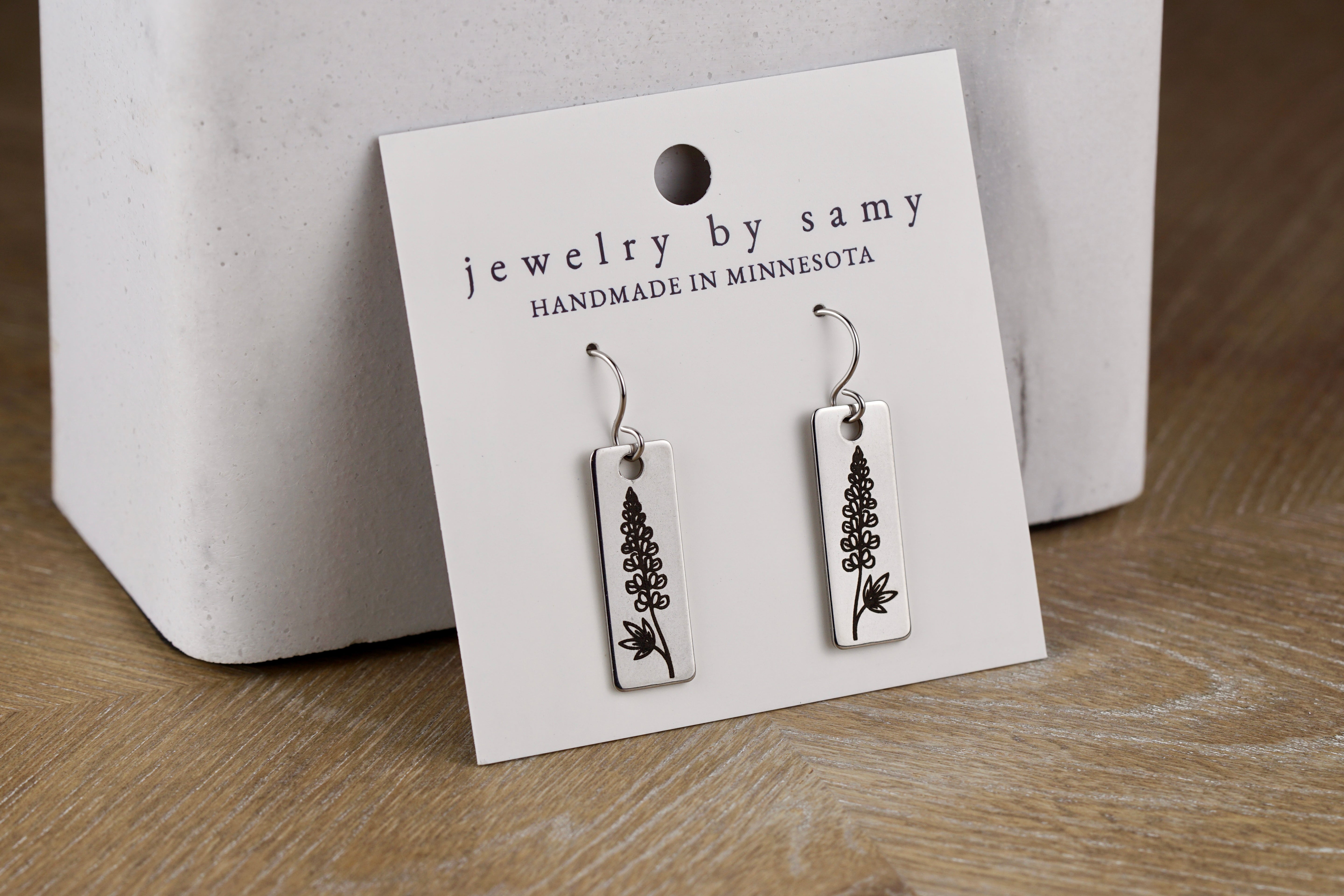 Engraved Lupine Wildflower Earrings