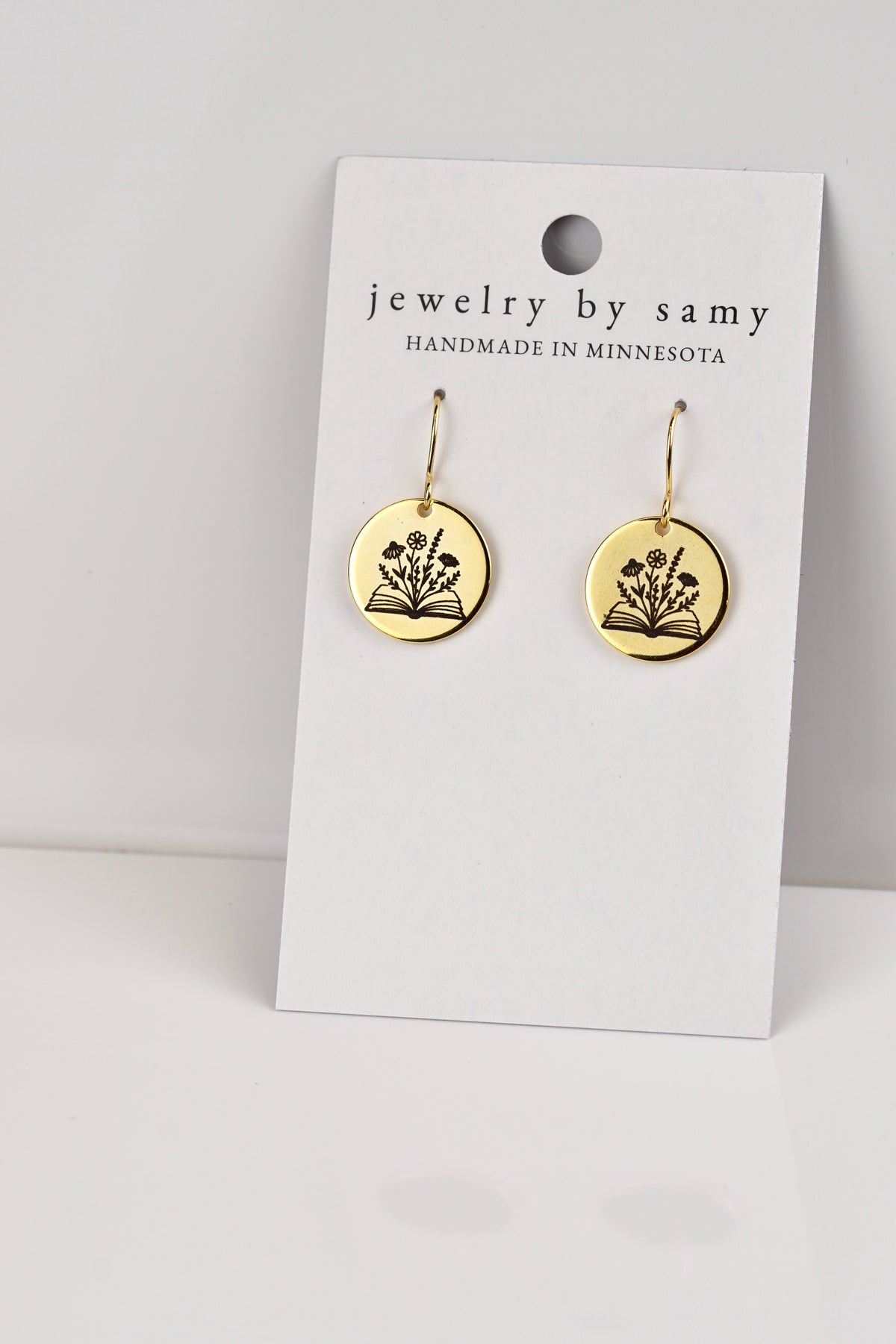 Engraved Wildflower Book Earrings