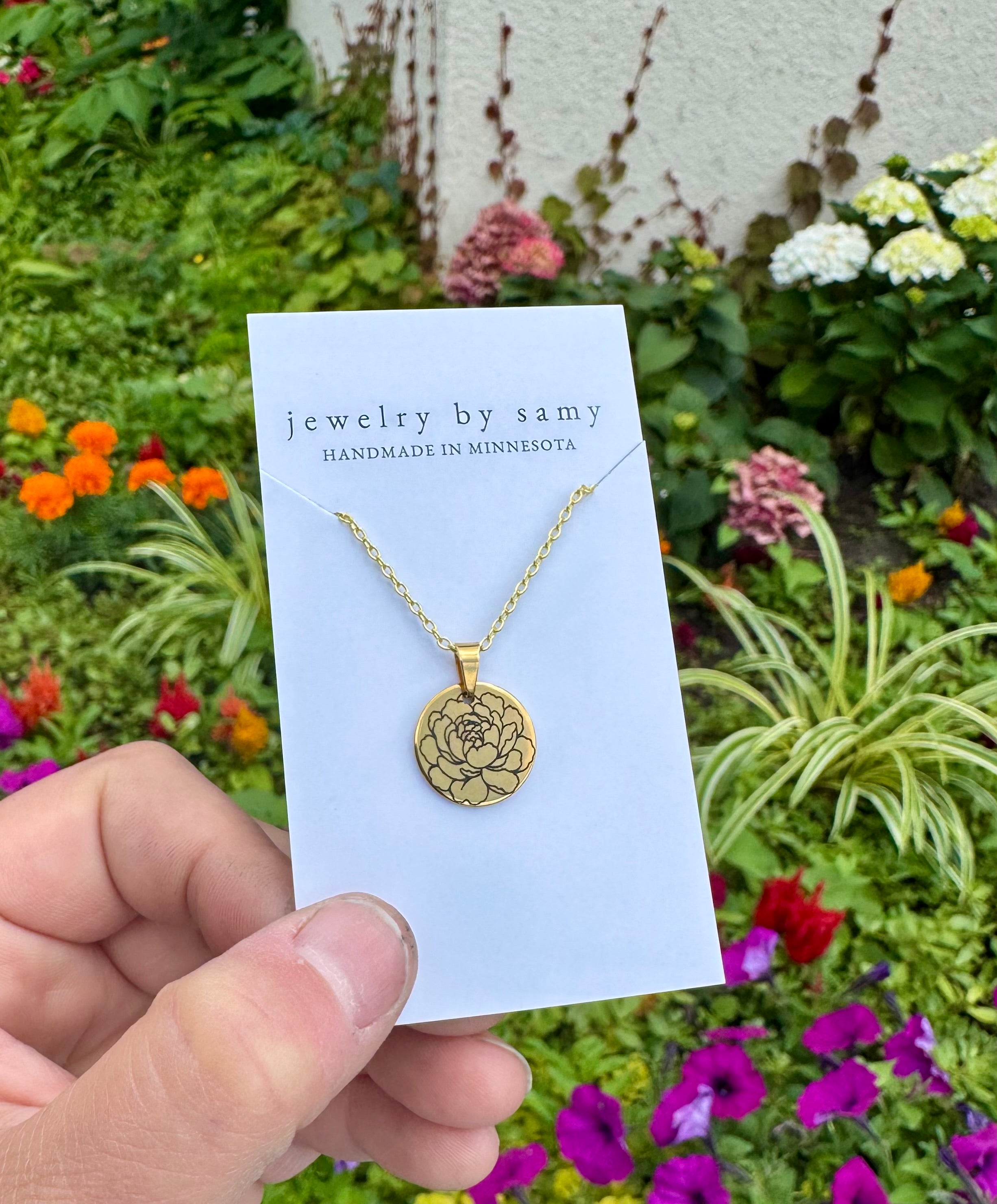 Engraved Peony Necklace