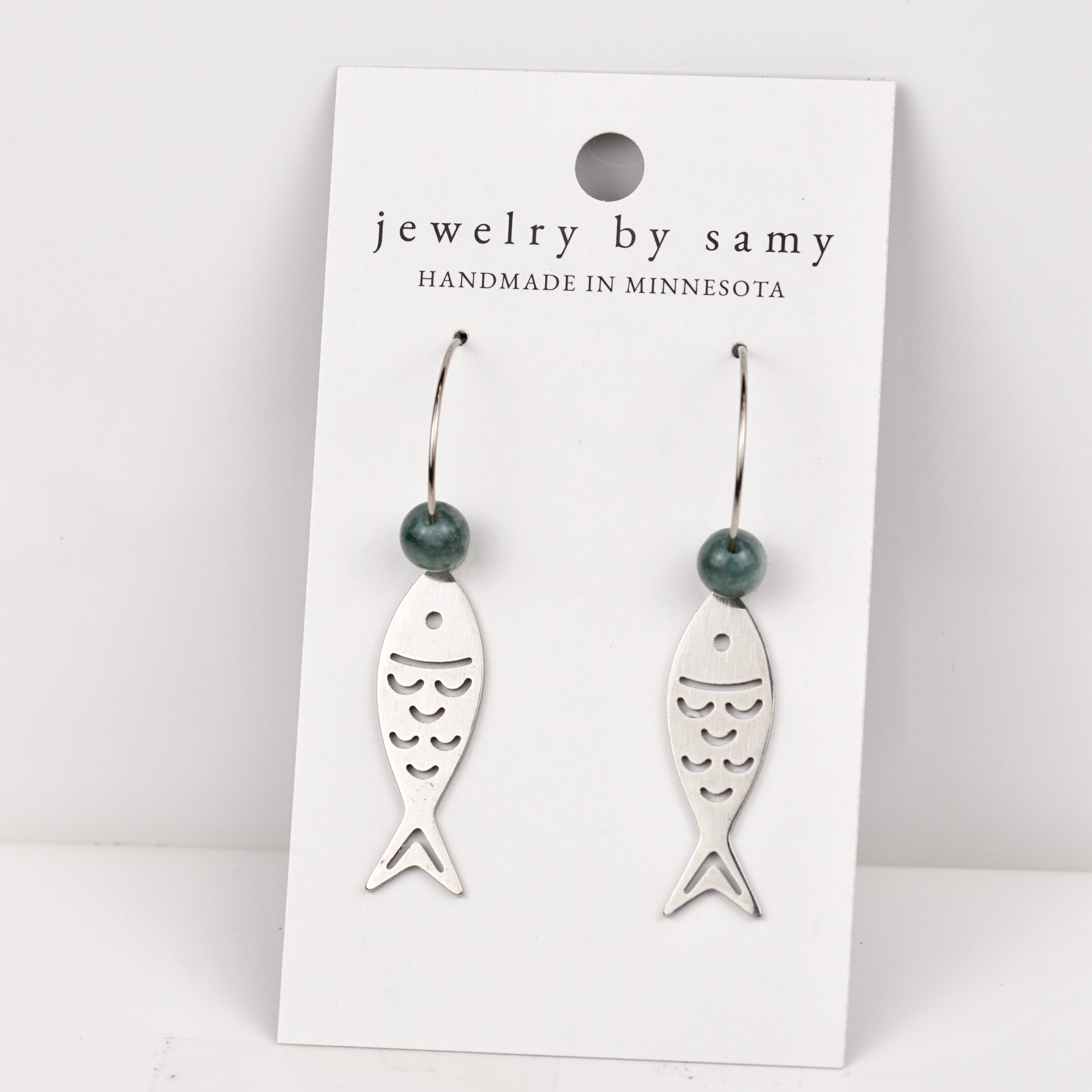 Gold Beaded Fish Hoop Earrings