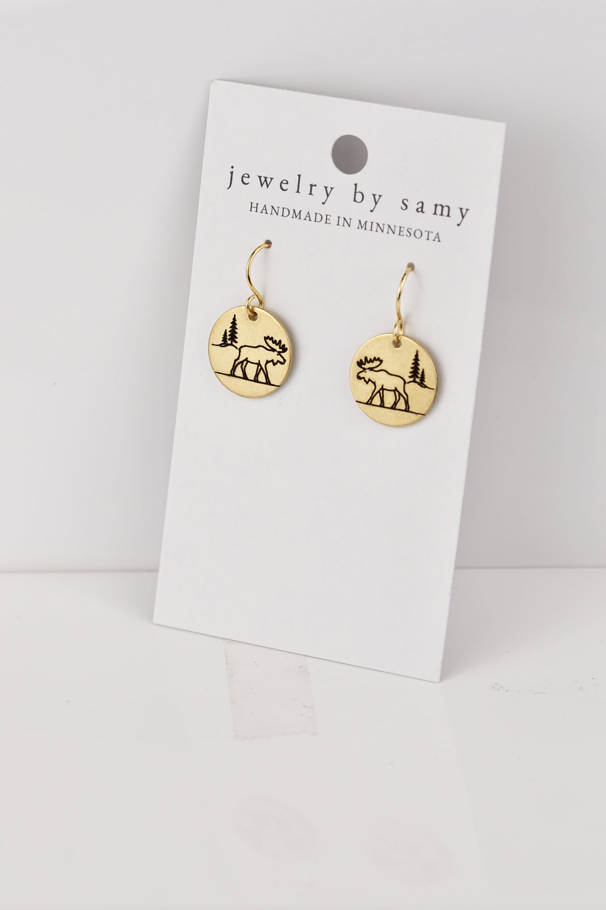Engraved Moose with Tree Earrings