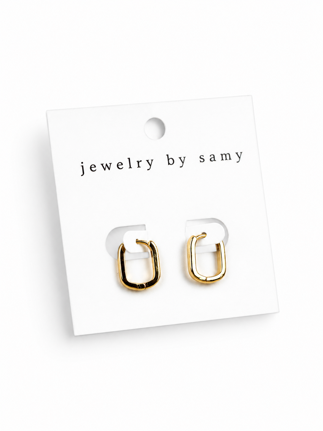 Gold Rectangle Huggie Hoops