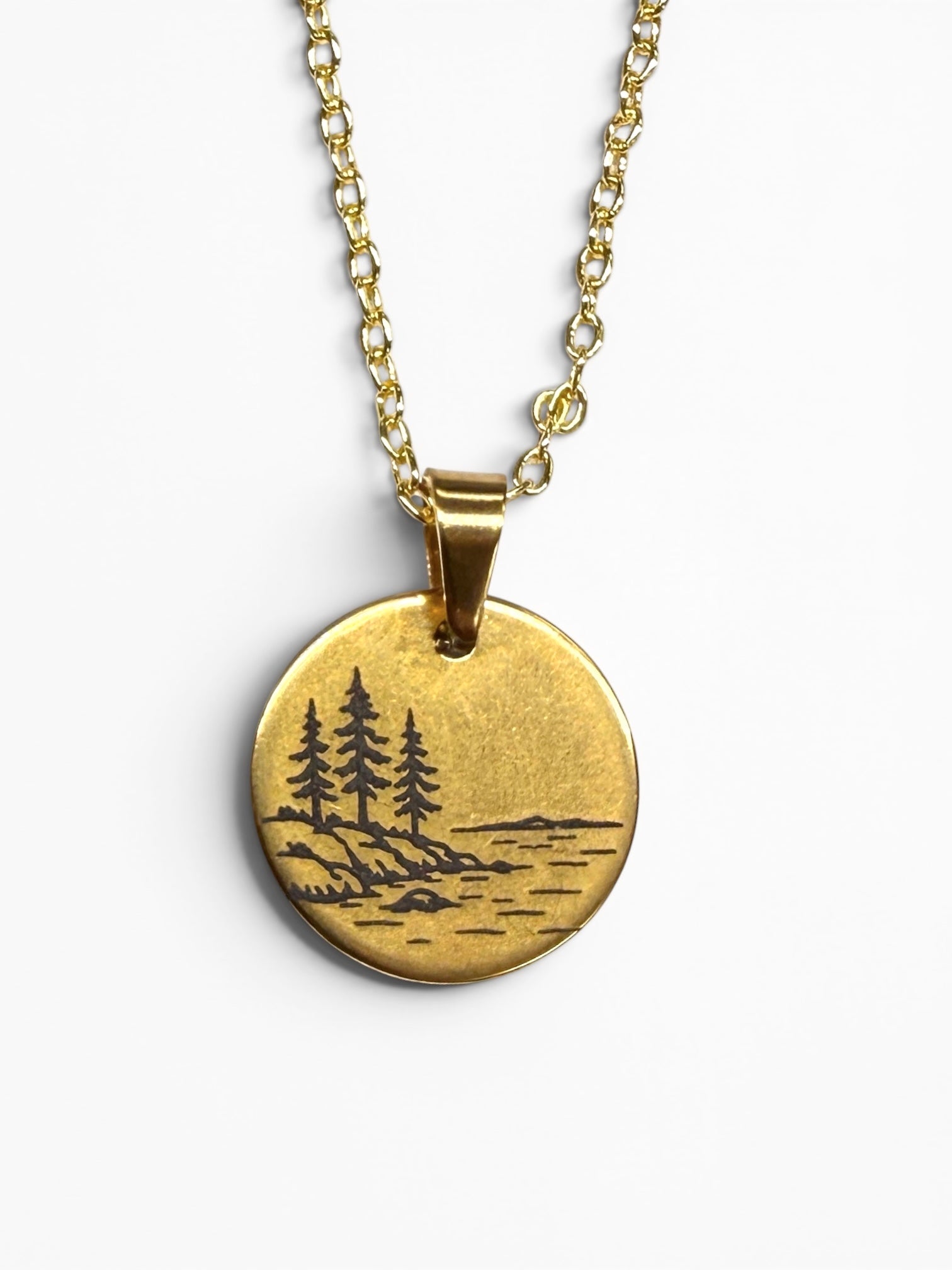 Engraved Coastal Shores Pine Tree Necklace