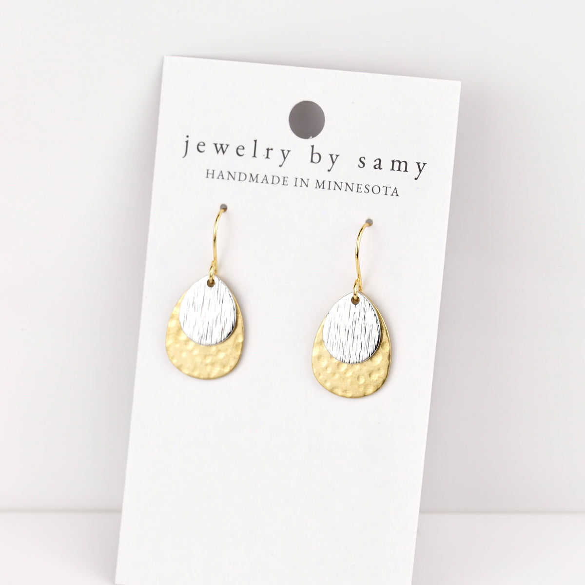 Two Tone Hammered Teardrop Earrings
