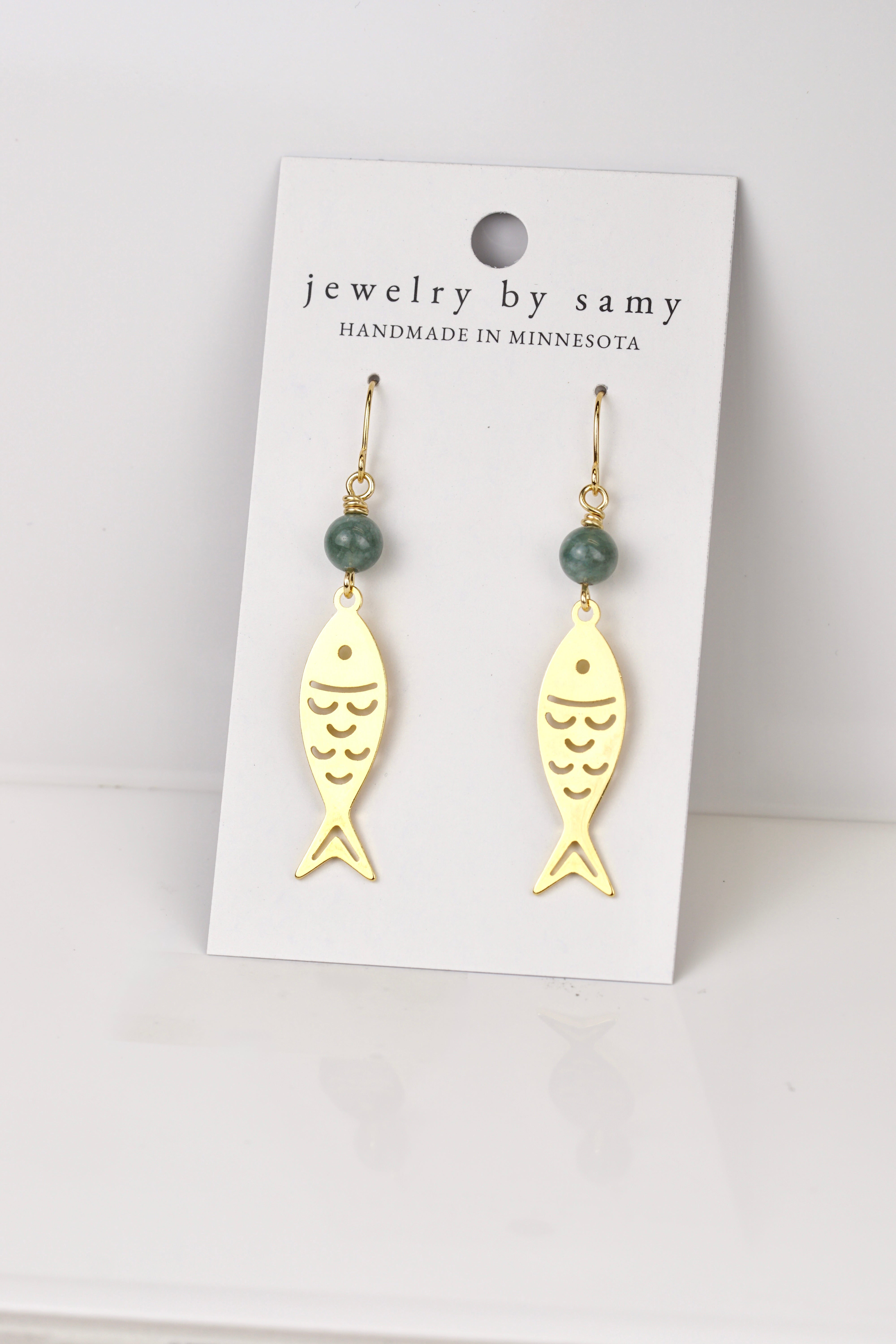 Gold Beaded Fish Earrings