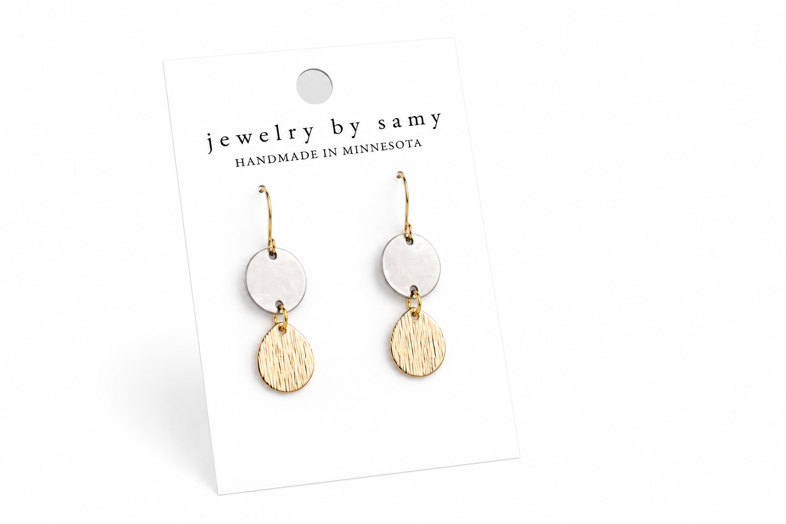 Mixed Metal Round Teardrop Earrings