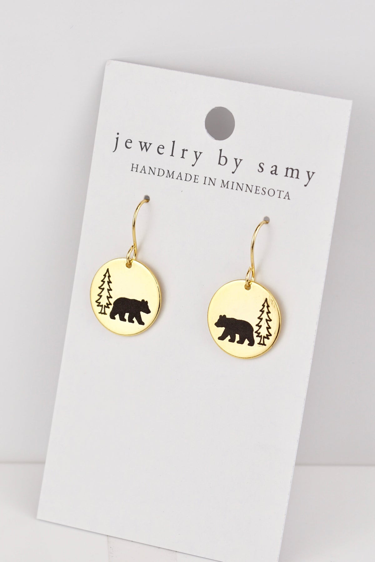 Engraved Black Bear Earrings