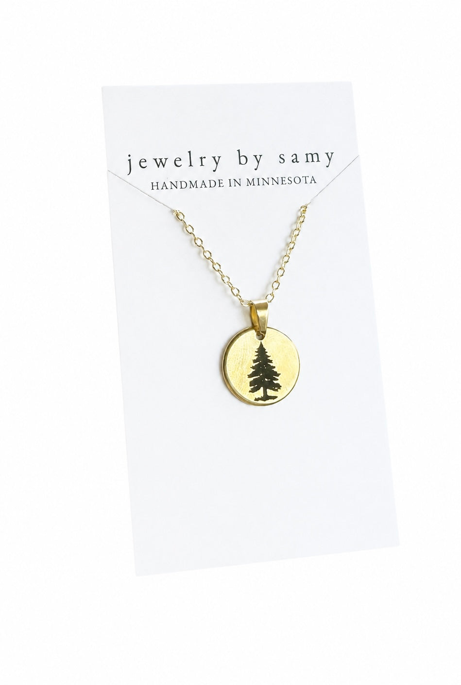 Engraved Pine Tree Necklace - Round