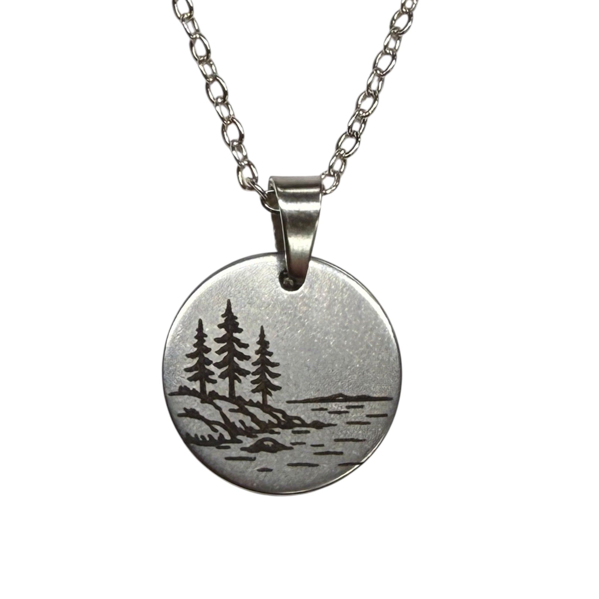 Engraved Coastal Shores Pine Tree Necklace