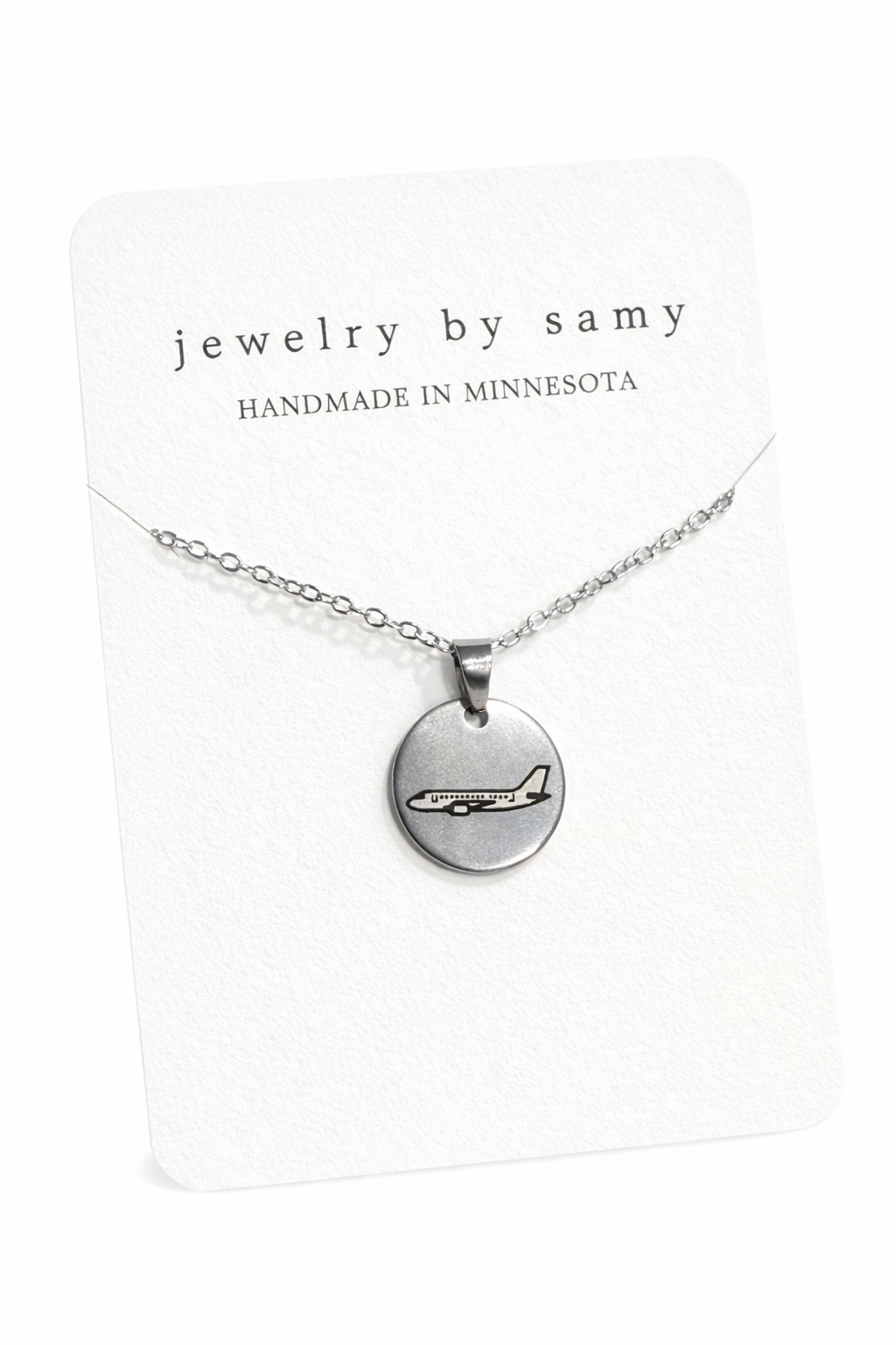 Engraved Airplane Necklace - Travel Jewelry Gift - Minnesota