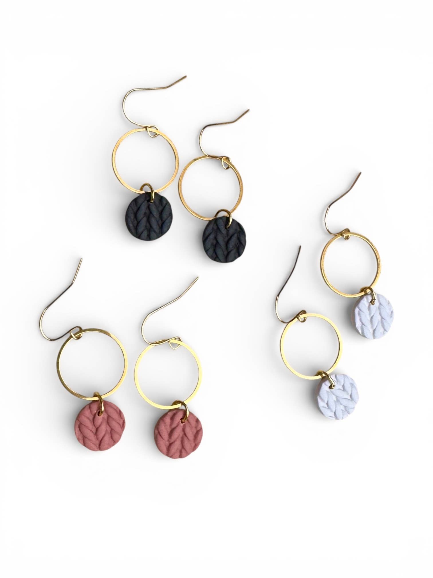 Polymer Clay Knit Texture Earrings – Lightweight Jewelry