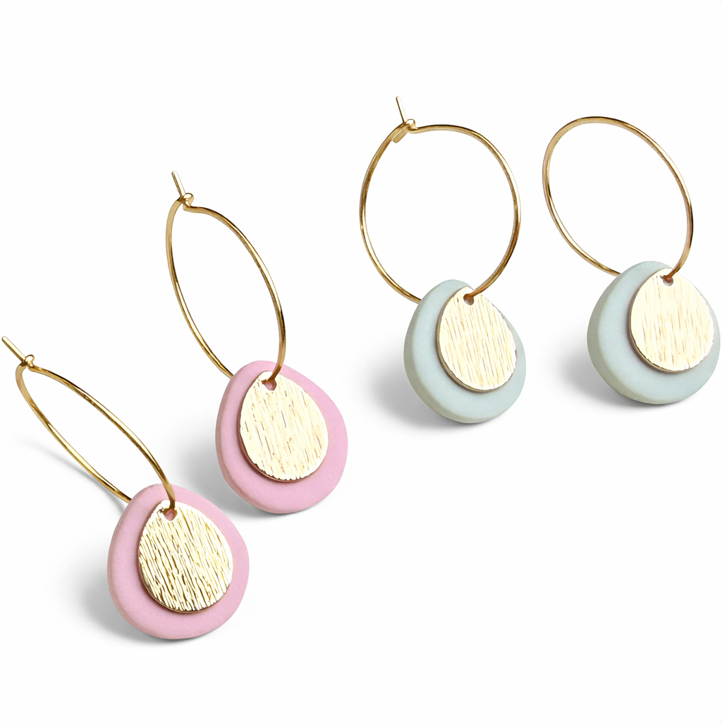 Polymer Clay Teardrop Hoop Earrings – Lightweight Jewelry