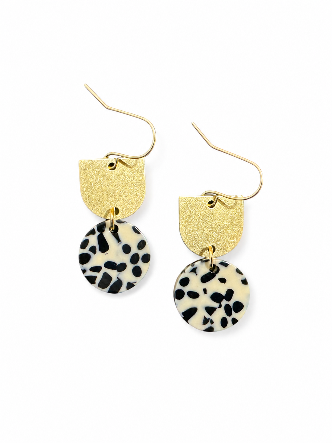 Black & Ivory Speckled Dangle Earrings – Gold