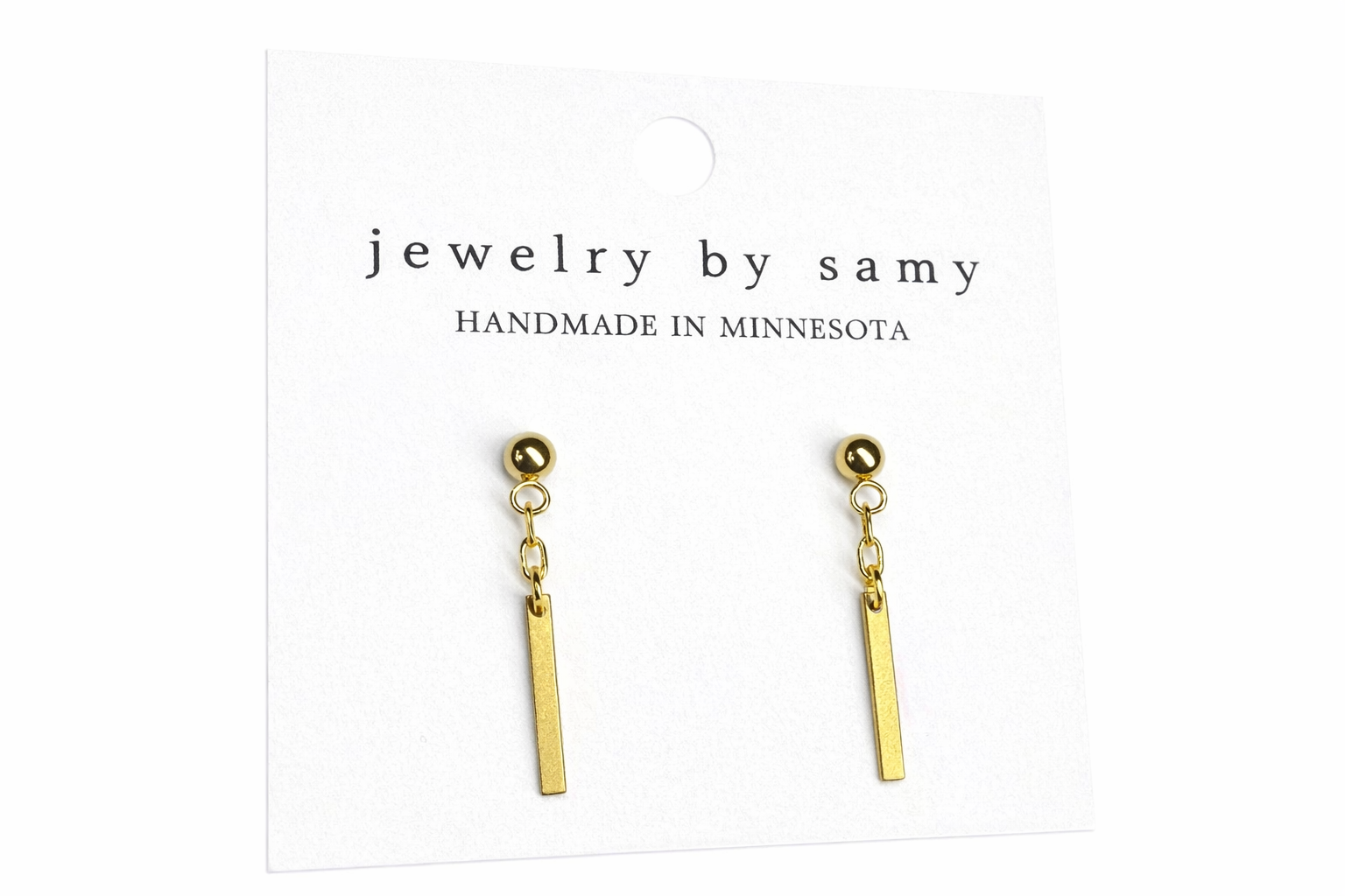 Gold Chain Bar Stud Drop Earrings – Minimal Jewelry